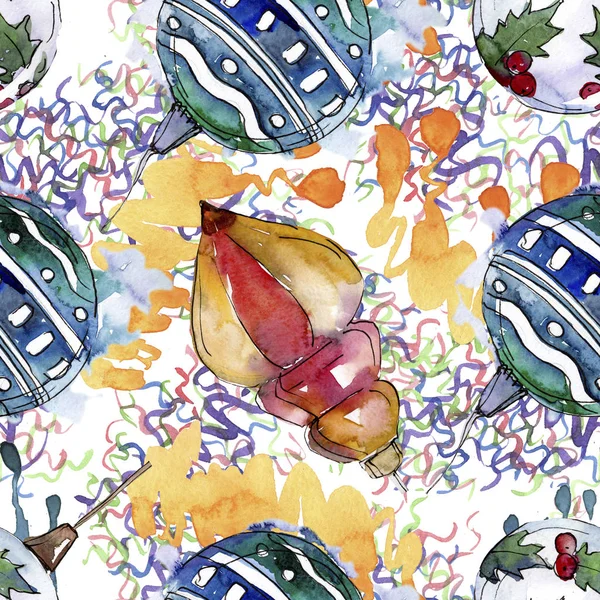 Noël symbole des vacances d'hiver. 2020 année, joyeuses fêtes. Ensemble d'illustration aquarelle. Modèle de fond sans couture . — Photo