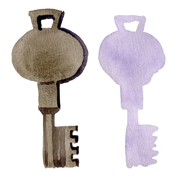 Elkülönített régi kulcsillusztráció elem. Akvarell háttér illusztráció meg. Elszigetelt kulcsok illusztrációs elem. — Stock Fotó