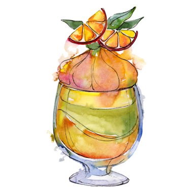 Suluboya tarzında izole edilmiş lezzetli kremalı dondurma. Aquarelle tatlı tatlı tatlı. Arkaplan resimleme seti.