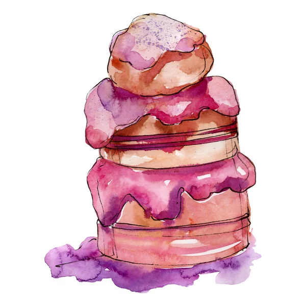 Tasty cake in a watercolor style. Background illustration set. Watercolour drawing fashion aquarelle isolated. — Stock Photo, Image