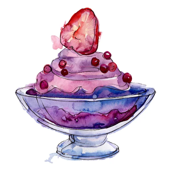 Ízletes krémes fagylalt akvarell stílusban elszigetelt. Aquarelle édes desszert. Háttér-illusztrációs készlet. — Stock Fotó