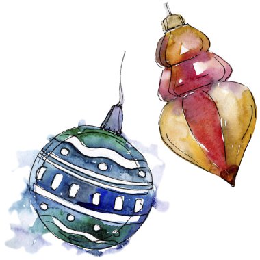 Noel kış tatili sembolü izole. 2020 yılı, mutlu tatiller. Suluboya arka plan illüstrasyon seti.