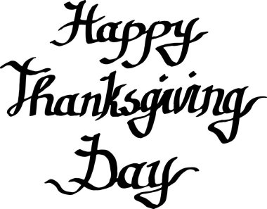 Şükran Gününüz kutlu olsun el yazısı kaligrafisi. Siyah ve beyaz oymalı mürekkep sanatı izole edilmiş..