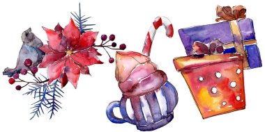 Noel kış tatili sembolü izole. 2020 yılı, mutlu tatiller. Suluboya arka plan illüstrasyon seti.