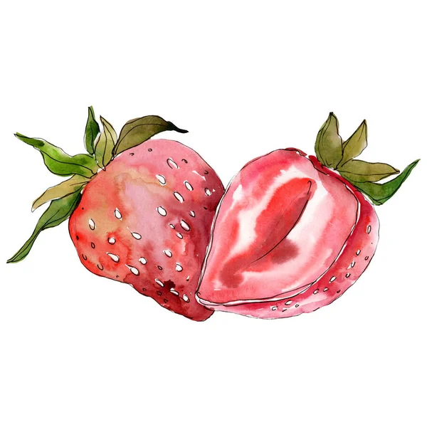 イチゴの健康食品。●水彩背景イラストセット。絶縁ベリーイラスト要素. — ストック写真