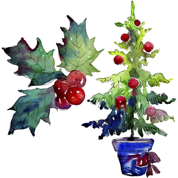 Karácsonyi téli üdülés szimbólum izolált. Akvarell háttér meg. A karácsonyi illusztrációs elem. — Stock Fotó