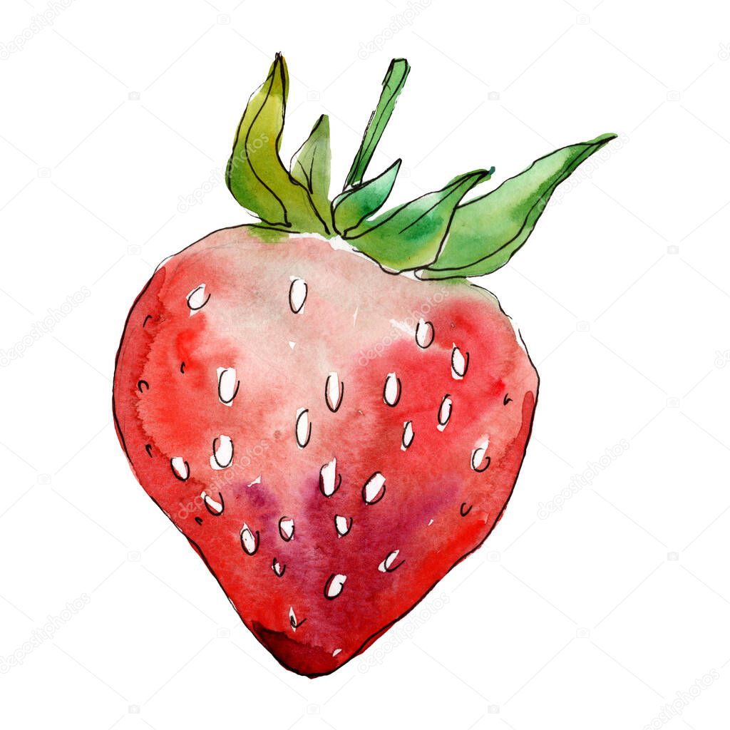 Strawberry healthy food. Watercolor background illustration set. Isolated berry illustration element.