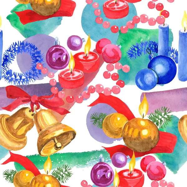 Kerstvakantie symbool geïsoleerd. Aquarel illustratie set. Naadloze achtergrond patroon. — Stockfoto