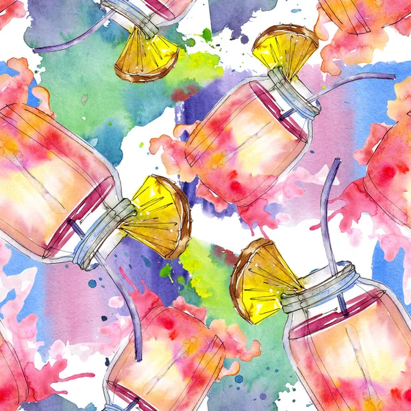 Alcoholic bar party cocktail drink. Watercolor background illustration set. Seamless background pattern. — Stock Photo, Image