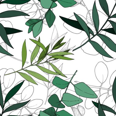 Vektör ayrılır şubesi. Siyah beyaz işlemeli mürekkep sanatı. Kusursuz arkaplan deseni.