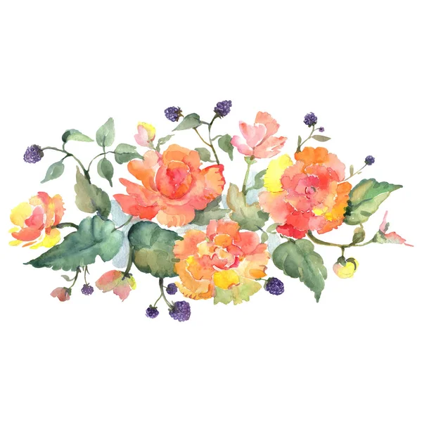 Orange rose bouquet floral botanical flowers. Watercolor background set. Isolated bouquets illustration element. — Stock Photo, Image