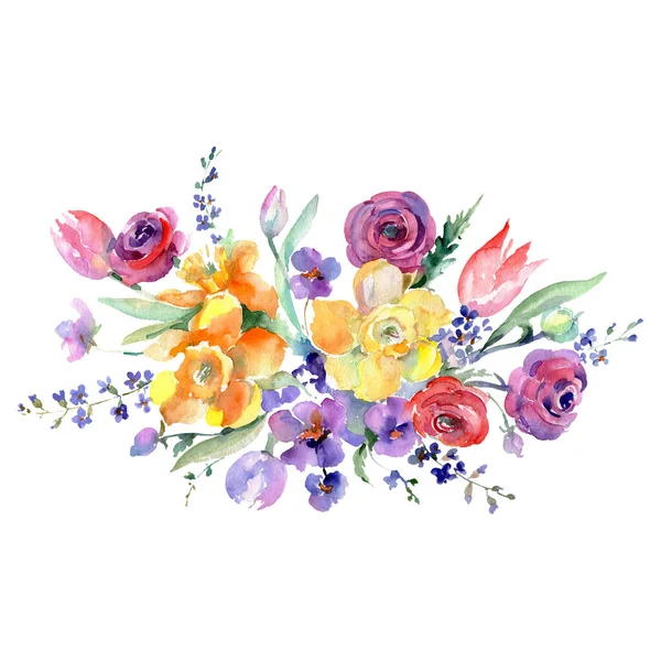 Bouquet floral de fleurs botaniques. Ensemble d'illustration de fond aquarelle. Bouquets isolés élément illustration . — Photo