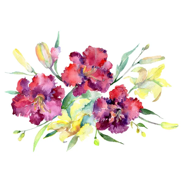 Liliun çiçekli botanik çiçekleri. Suluboya arka plan seti. İzole buketler çizim ögesi. — Stok fotoğraf