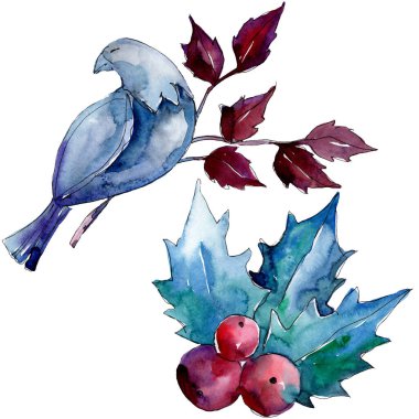 Noel kış bayramı sembolü izole. Suluboya arka plan seti. İzole edilmiş süsler resimleme ögesi.