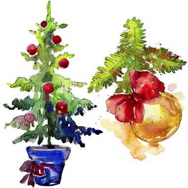 Noel kış tatili sembolü izole. Suluboya arka plan seti. Yalıtılmış noel illüstrasyon öğesi.