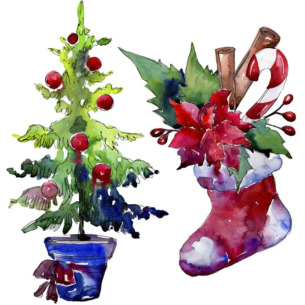 Kerst Winter vakantie symbool geïsoleerd. Aquarel achtergrond set. Geïsoleerde kerst illustratie element. — Stockfoto