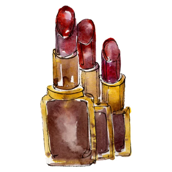 Lipsticks sketch glamour illustration in a watercolor style isolated element. Watercolour background set. — Stock Photo, Image