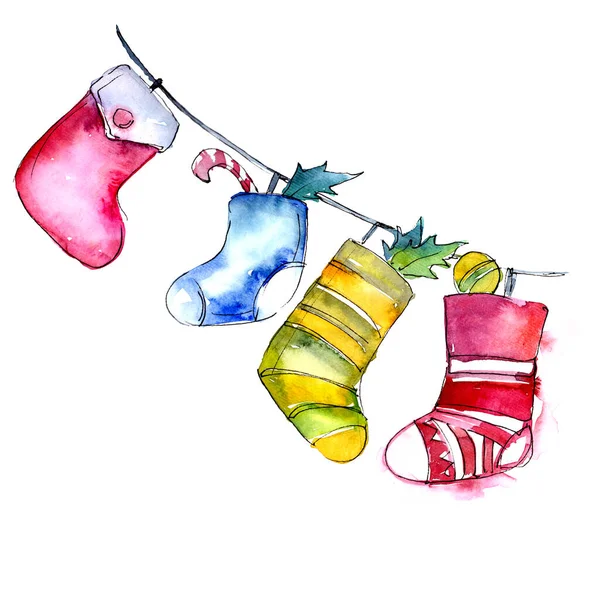 Boże Narodzenie symbol zimowy urlop na białym tle. Zestaw tła akwarelowego. Element na białym tle Christmas ilustracji. — Zdjęcie stockowe