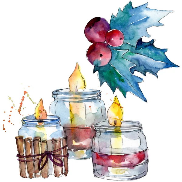 Świąteczne zimowe wakacje symbol izolowany. Zestaw tła akwareli. Izolowane elementy dekoracyjne ilustracji. — Zdjęcie stockowe