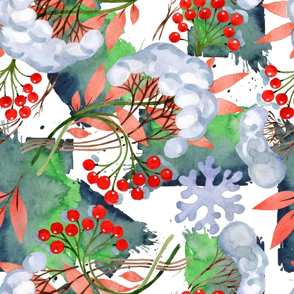 Winter ornament elements. Watercolor background illustration set. Seamless background pattern.