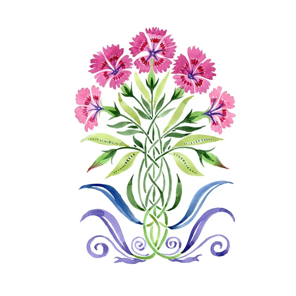 Ornament carnation botanical flowers. Watercolor background set. Isolated bouquets illustration element. — Stock Photo, Image