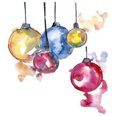 Noel kış tatili sembolü izole. Suluboya arka plan seti. Yalıtılmış noel illüstrasyon öğesi.