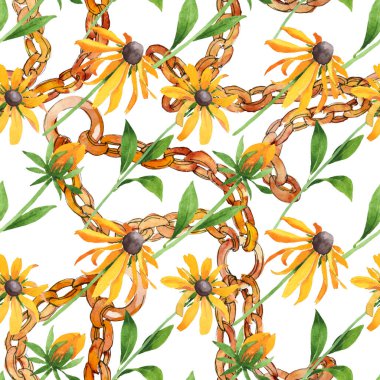 Rudbeckia hirta botanik çiçekleri. Suluboya arkaplan çizimi. Kusursuz arkaplan deseni.