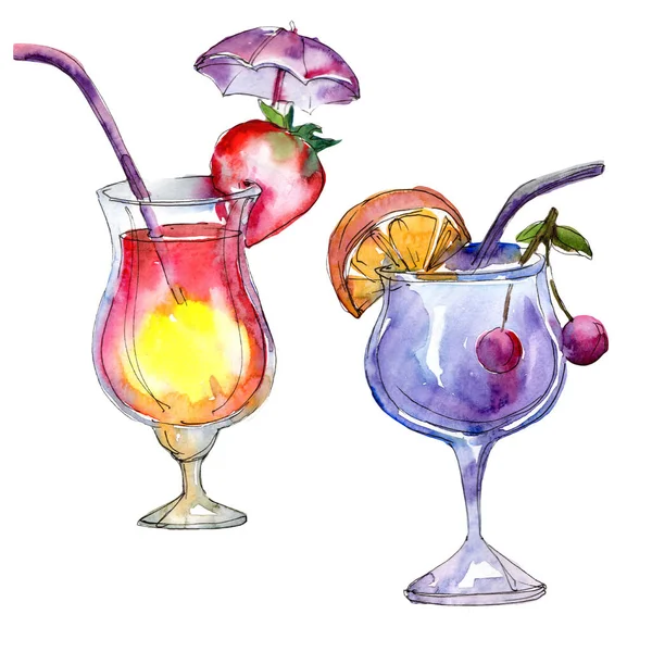 Alcoholic bar party cocktail drink. Watercolor background illustration set. Isolated drinks illustration element.