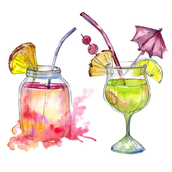 Alcoholic bar party cocktail drink. Watercolor background illustration set. Isolated drinks illustration element. — Stock Photo, Image