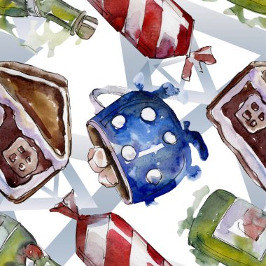 Noel kış tatili sembolü izole. Suluboya arka plan illüstrasyon seti. Kesintisiz arka plan deseni.