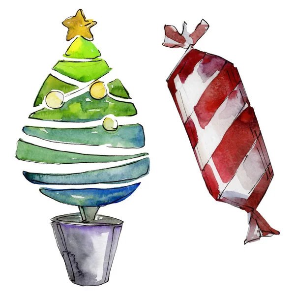 Navidad invierno vacaciones símbolo aislado. Conjunto de fondo acuarela. Elemento de ilustración de Navidad aislado . —  Fotos de Stock