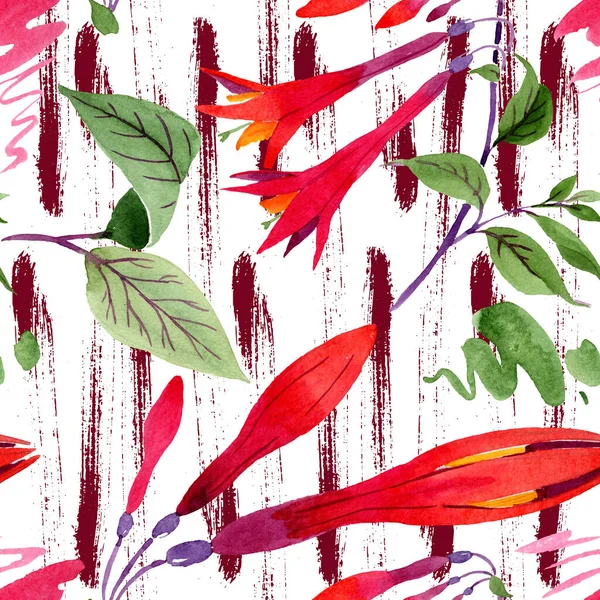 Červené fuchsiové květinové botanické květiny. Ilustrace pozadí akvarelu. Bezproblémové pozadí vzor. — Stock fotografie