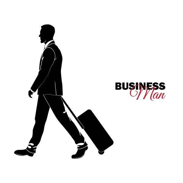 Businessman Manager Man Business Suit Businessman Comes Suitcase — Stock Vector