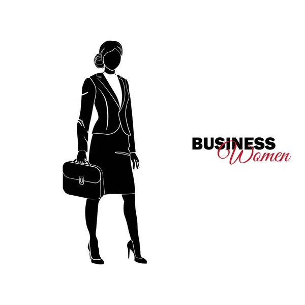 Geschäftsfrau Frau Business Anzug Geschäftsfrau Steht Mit Aktentasche — Stockvektor