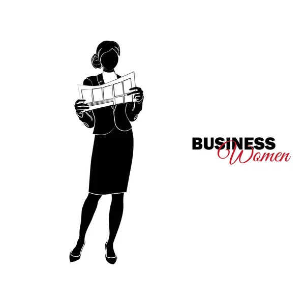 Geschäftsfrau Frau Business Anzug Geschäftsfrau Liest Zeitung — Stockvektor