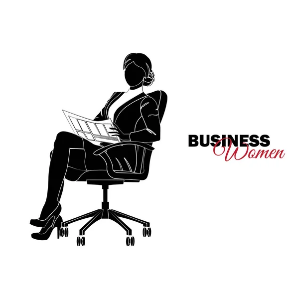 Geschäftsfrau Frau Business Anzug Geschäftsfrau Sitzt Auf Einem Stuhl Und — Stockvektor