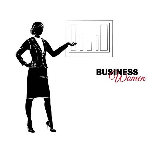Geschäftsfrau Frau Business Anzug Geschäftsfrau Zeigt Auf Grafik Hält Eine — Stockvektor