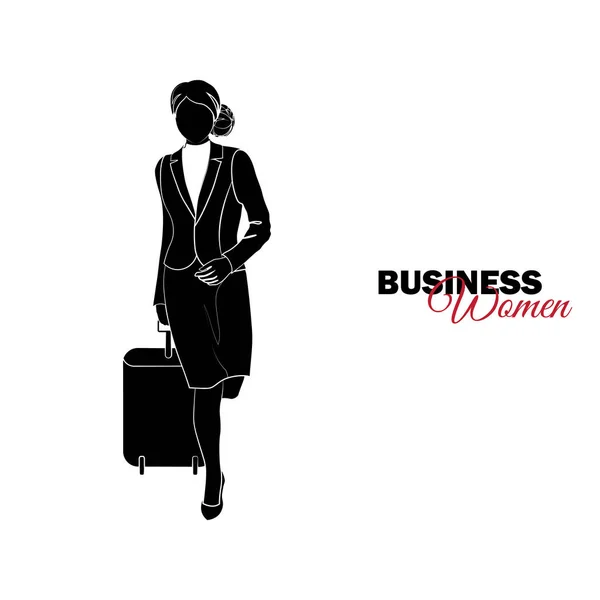 Businesswoman Woman Business Suit Businesswoman Runs Suitcase Late — Stock Vector