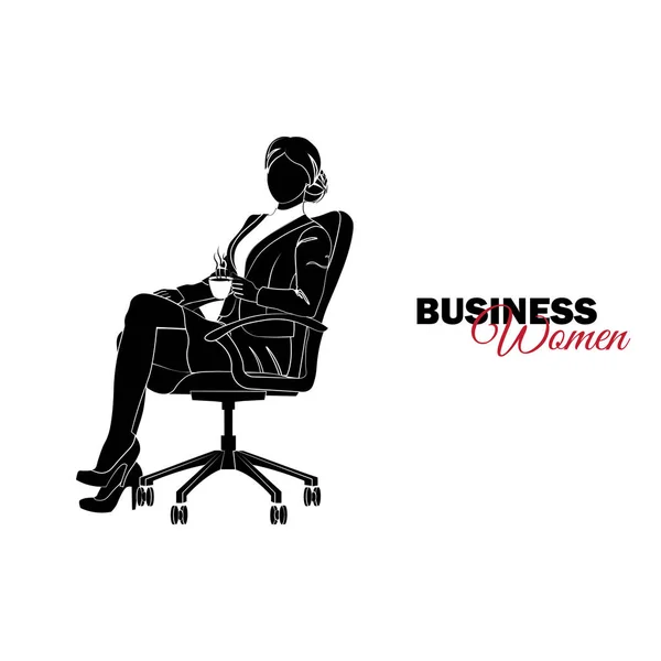Geschäftsfrau Frau Business Anzug Geschäftsfrau Sitzt Auf Einem Stuhl Mit — Stockvektor