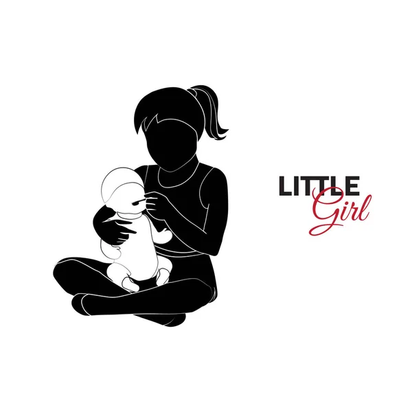 Little Child Baby Little Girl Playing Doll — Stock Vector