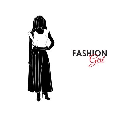Şık uzun etek ve bluz kadın silüeti