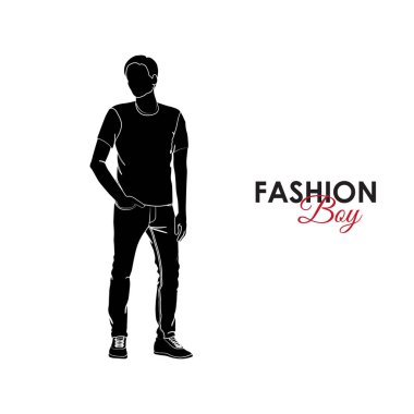 Erkek kot pantolon ve T-shirt moda silüeti