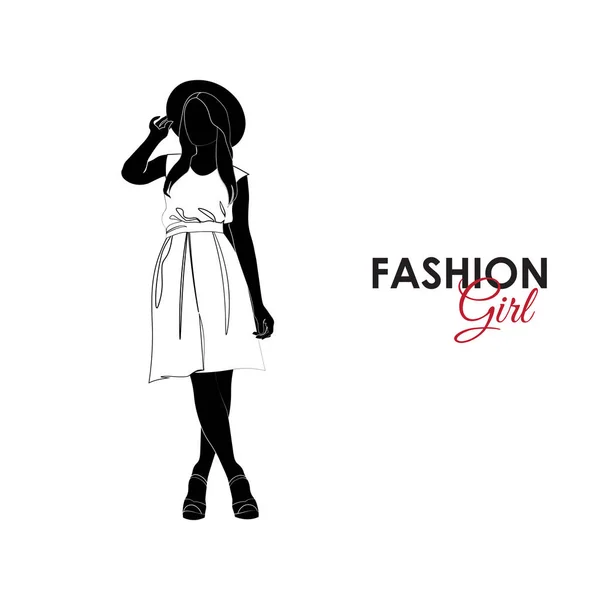 Silhouette Mode Femme Robe Chapeau Paille — Image vectorielle