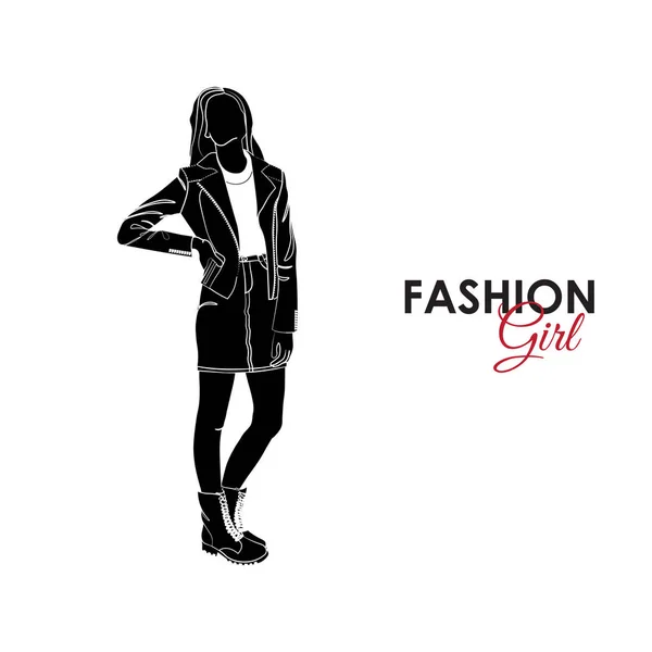 Moda kot etek ve denim ceket kadın silüeti