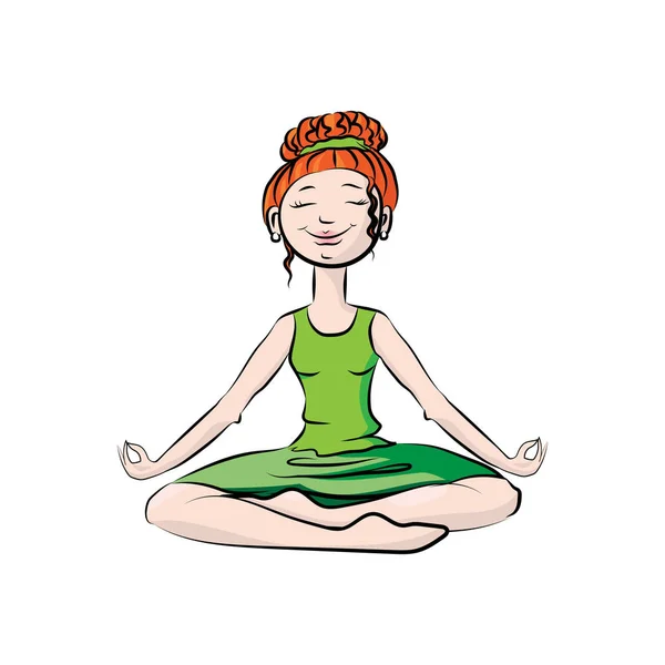 一个瑜伽姿势的女孩 矢量颜色插图 — 图库矢量图片