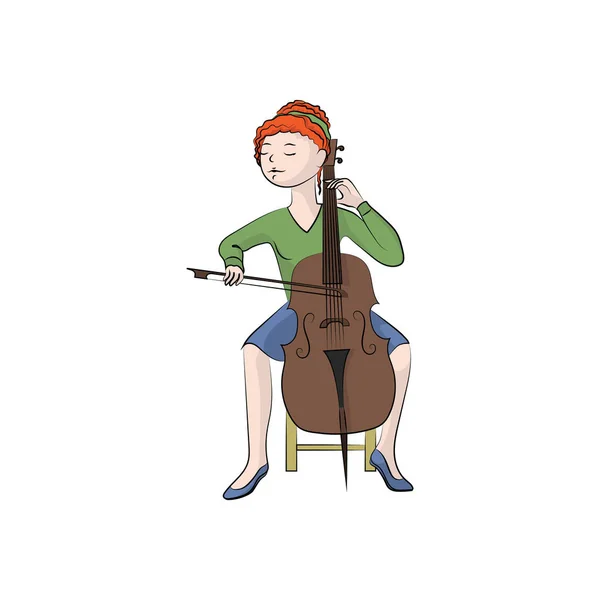 Fille Femme Joue Violoncelle Illustration Vectorielle Couleur — Image vectorielle