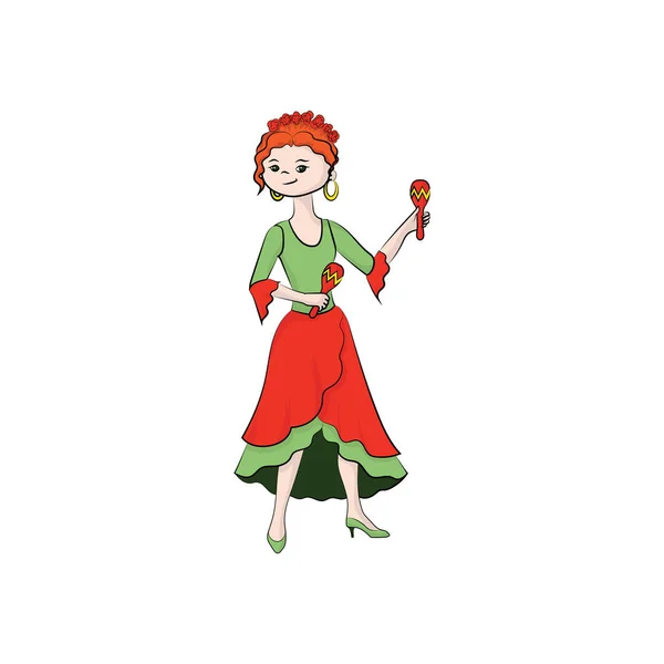 Une Fille Femme Joue Les Maracas Illustration Vectorielle Couleur — Image vectorielle