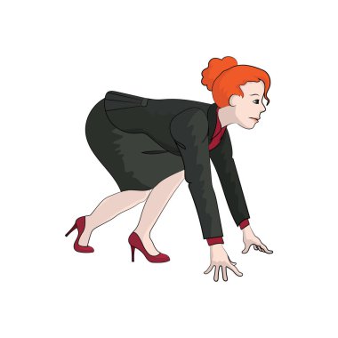 İş kadını (kız, kadın) düşük bir başlangıç tarih. Vektör rengi çizim