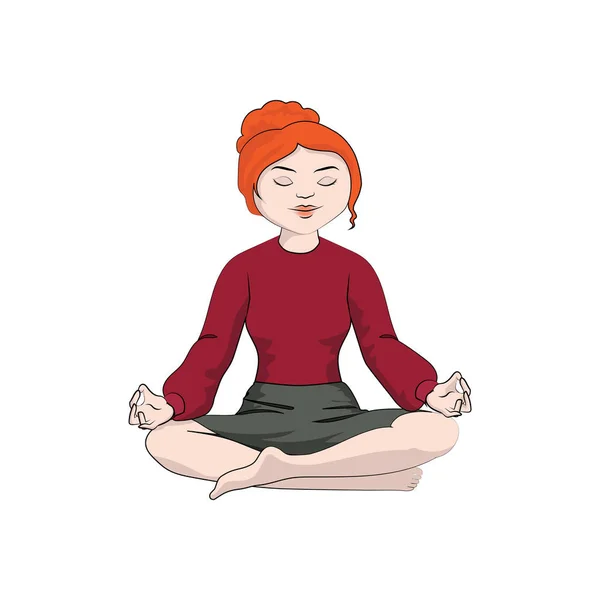 Zakenvrouw Meisje Vrouw Zit Een Yoga Pose Vectorillustratie Kleur — Stockvector