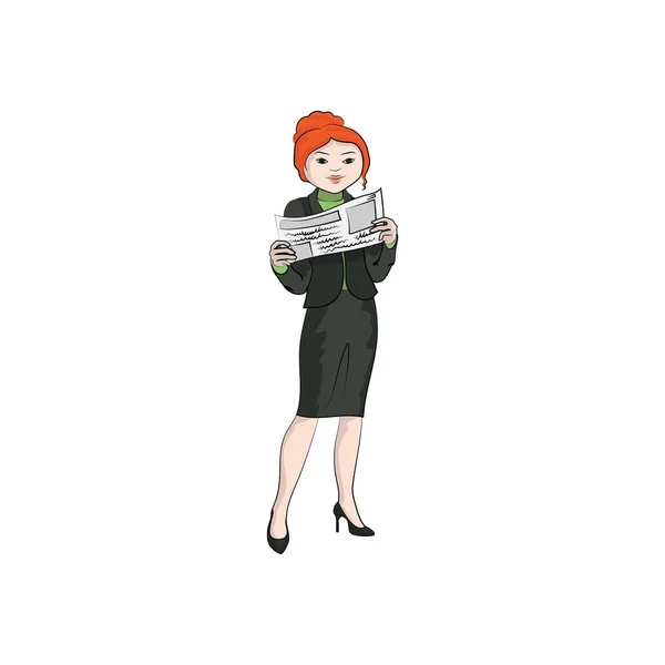 Mujer Negocios Chica Mujer Leyendo Periódico Ilustración Color Vectorial — Vector de stock